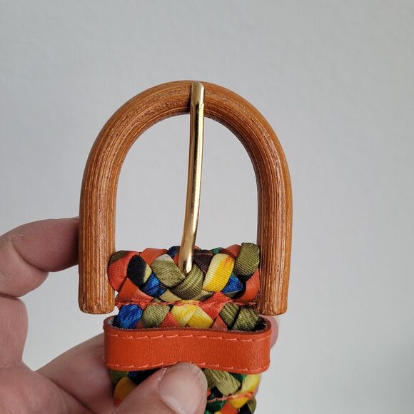 The Ritz Woven Fabric Belt M/L Adjustable Brown Buckle Vintage Taiwan - Picture 4 of 13